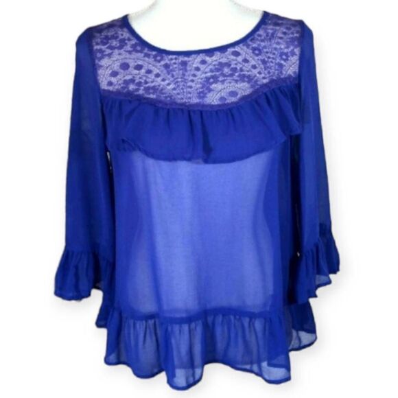 BLUE PURPLE BLOUSE SZ.S/M EUC - Picture 1 of 3